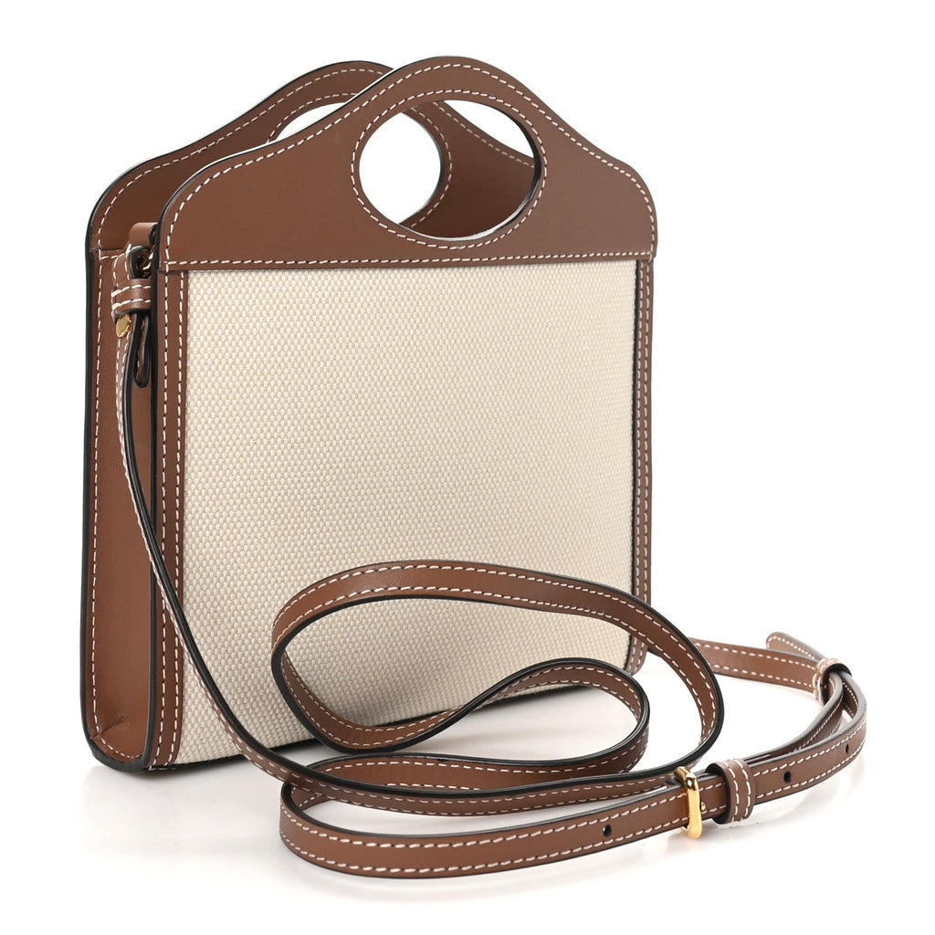 Smooth Calfskin Canvas Two Tone Micro Pocket Bag Malt Brown Tan