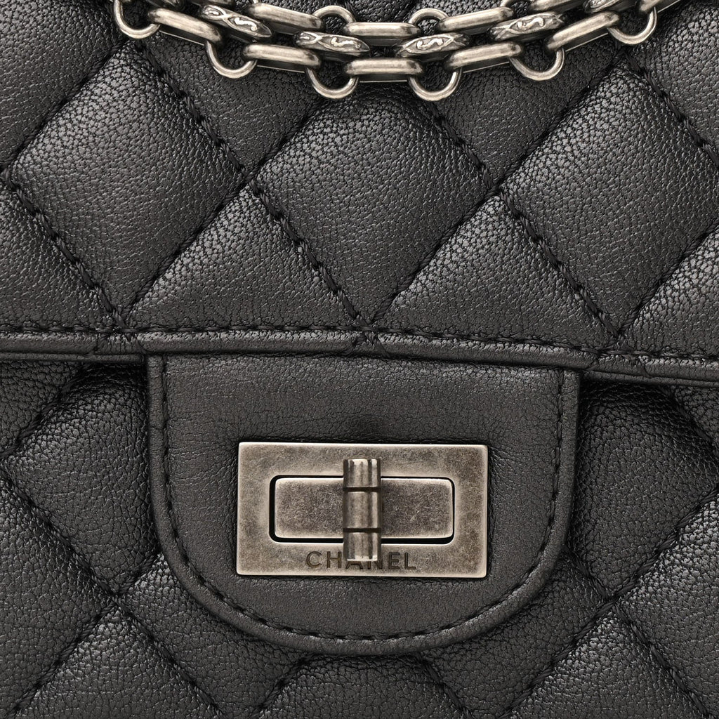 Metallic Sheepskin Quilted 2.55 Reissue Mini Flap Dark Silver