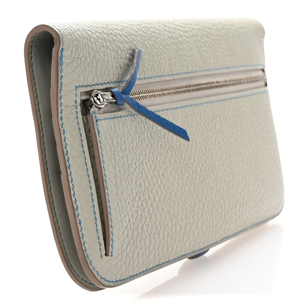 Togo Dogon Recto Verso Wallet Gris Perle Bleu Izmir