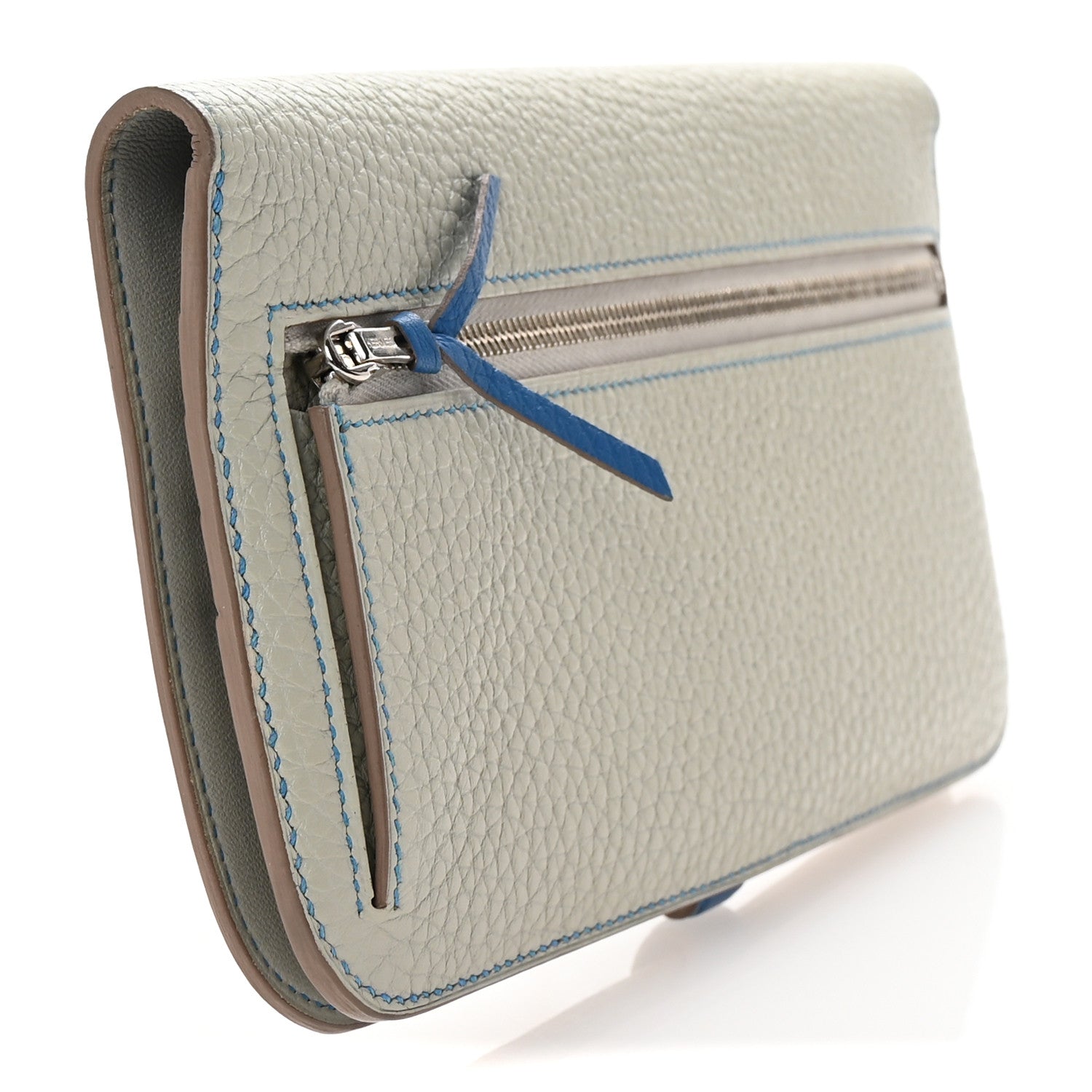 Togo Dogon Recto Verso Wallet Gris Perle Bleu Izmir
