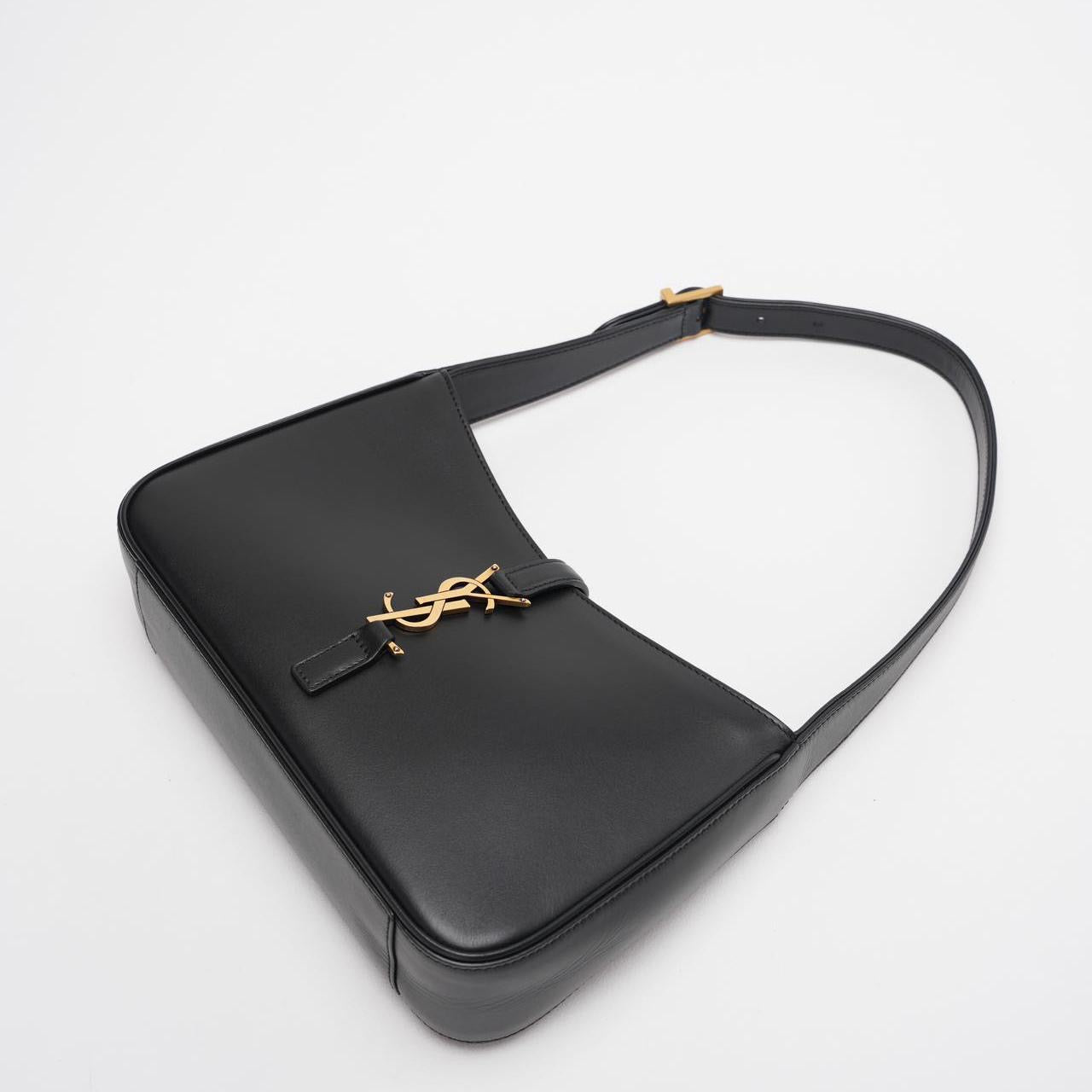 Saint Laurent Le 5 a 7 Black Hobo Bag  with Gold Hardware