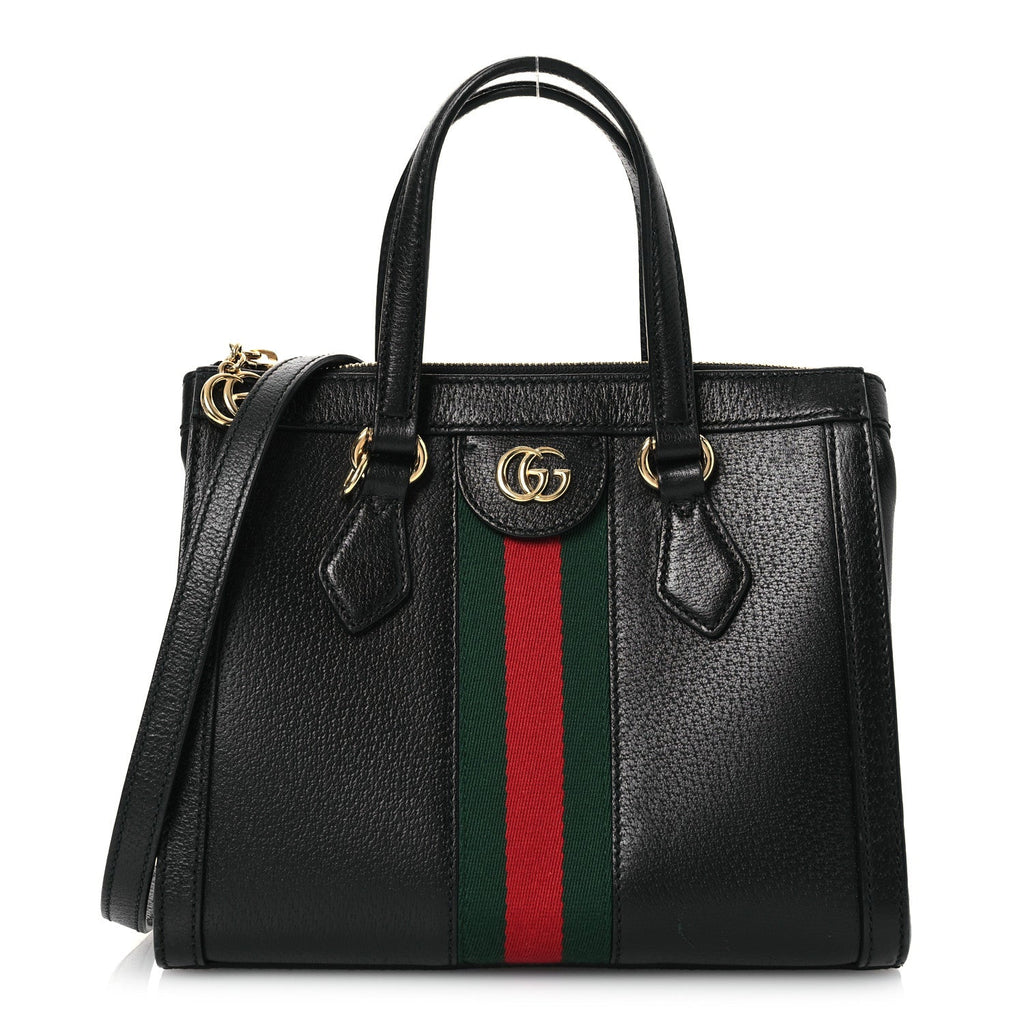 Textured Calfskin Web Small Ophidia Tote Bag Black