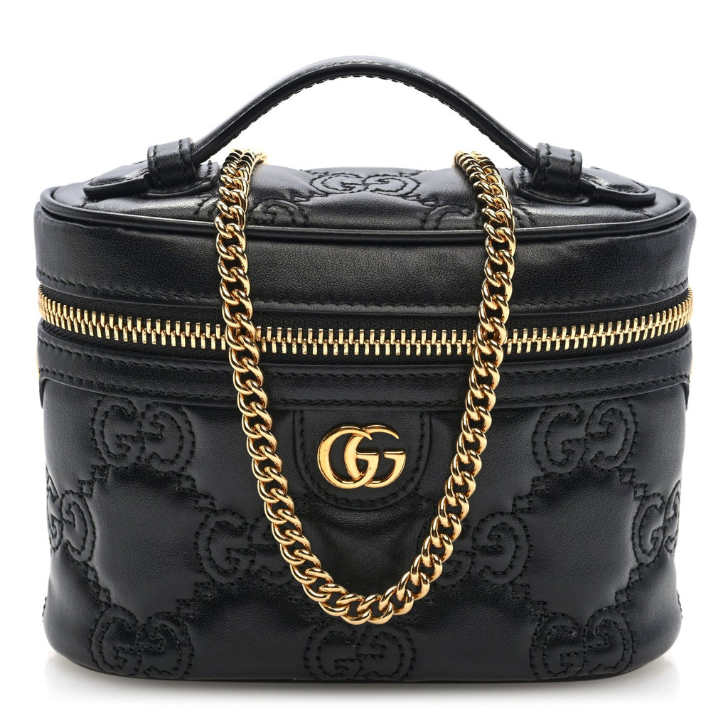 Calfskin GG Matelasse Mini Top Handle Bag Black