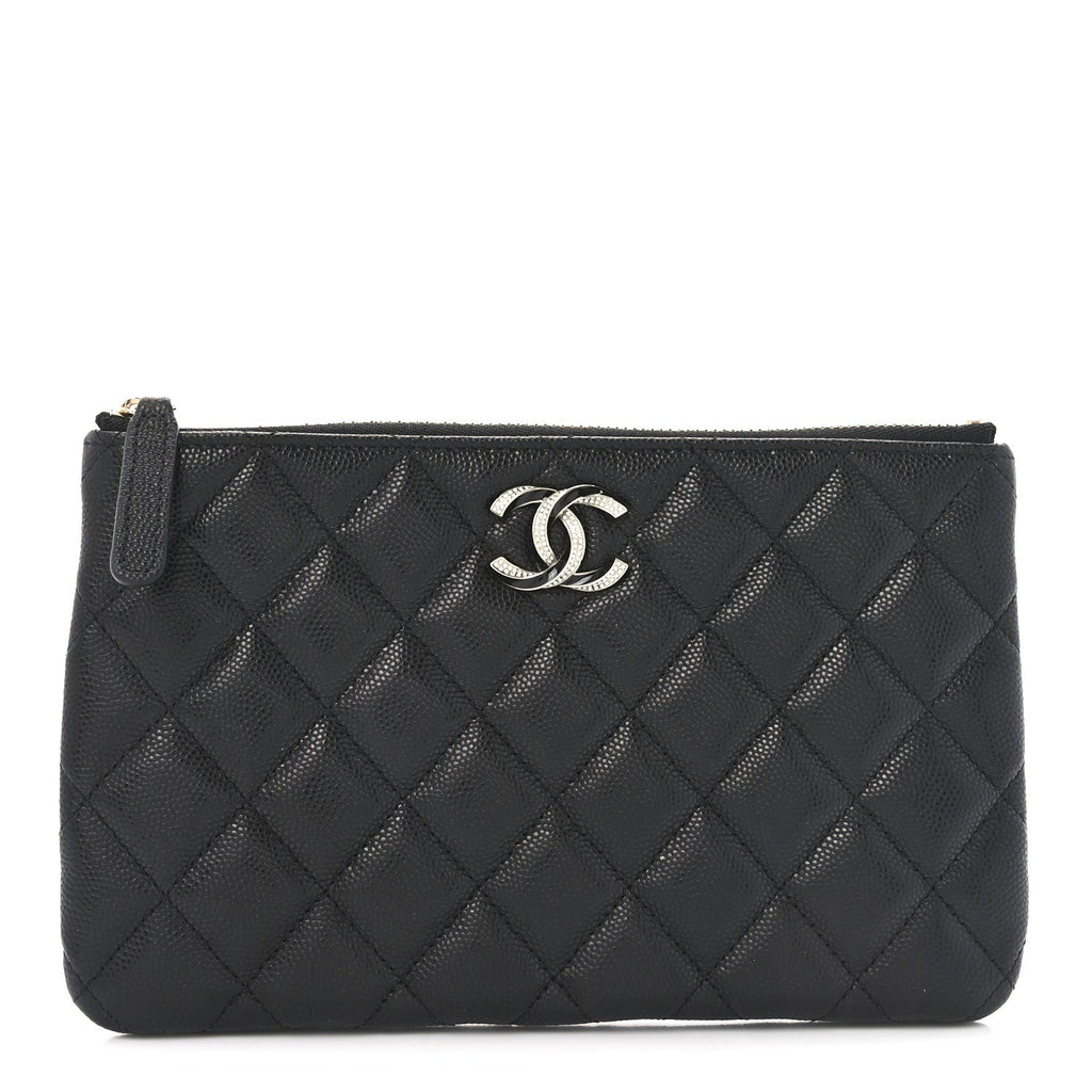 Caviar Quilted Crystal Enamel Cosmetic Case Black
