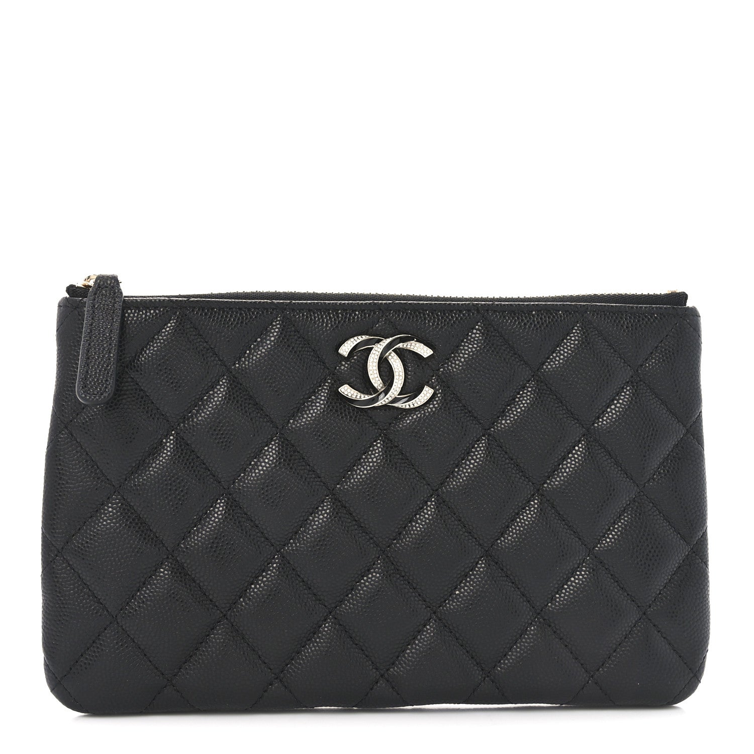Caviar Quilted Crystal Enamel Cosmetic Case Black