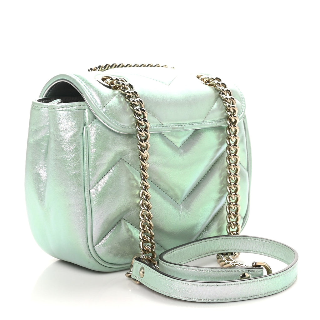 Iridescent Nappa Chevron Matelasse Mini GG Marmont Shoulder Bag Iridescent Salvy Green