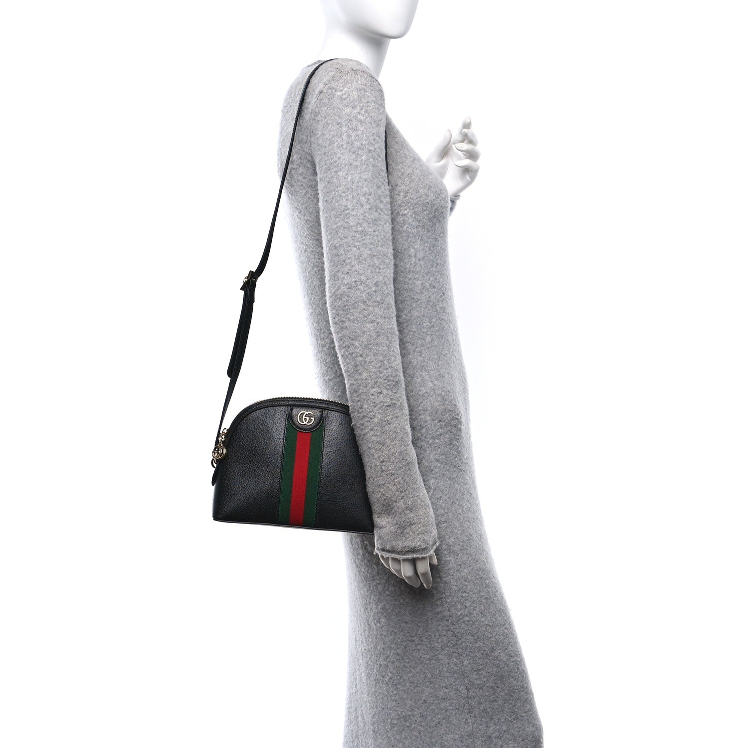 Calfskin GG Web Small Ophidia Dome Shoulder Bag Black