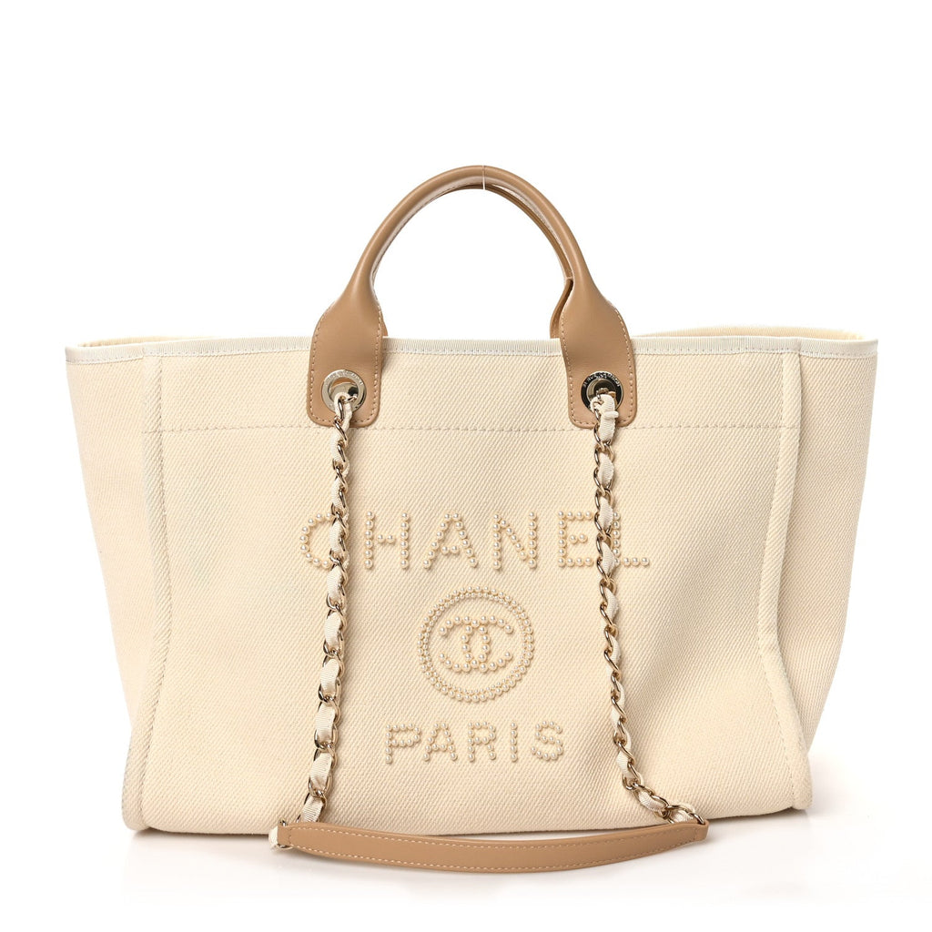 Canvas Pearl Medium Deauville Tote Ecru Beige