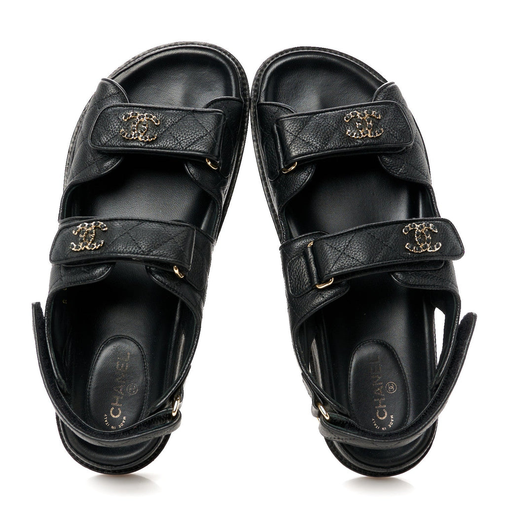 Grained Calfskin Velcro Dad Sandals 40 Black