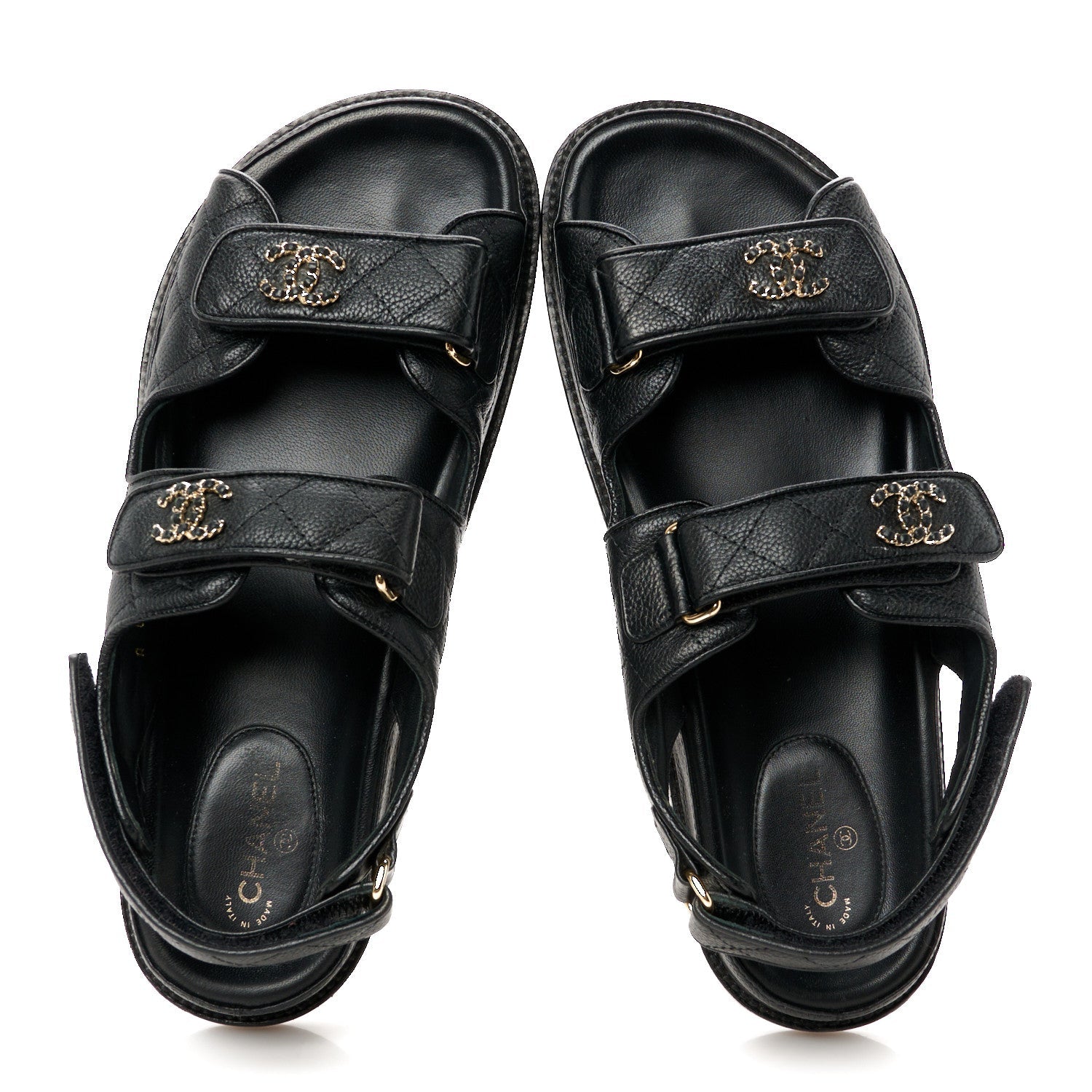 Grained Calfskin Velcro Dad Sandals 40 Black