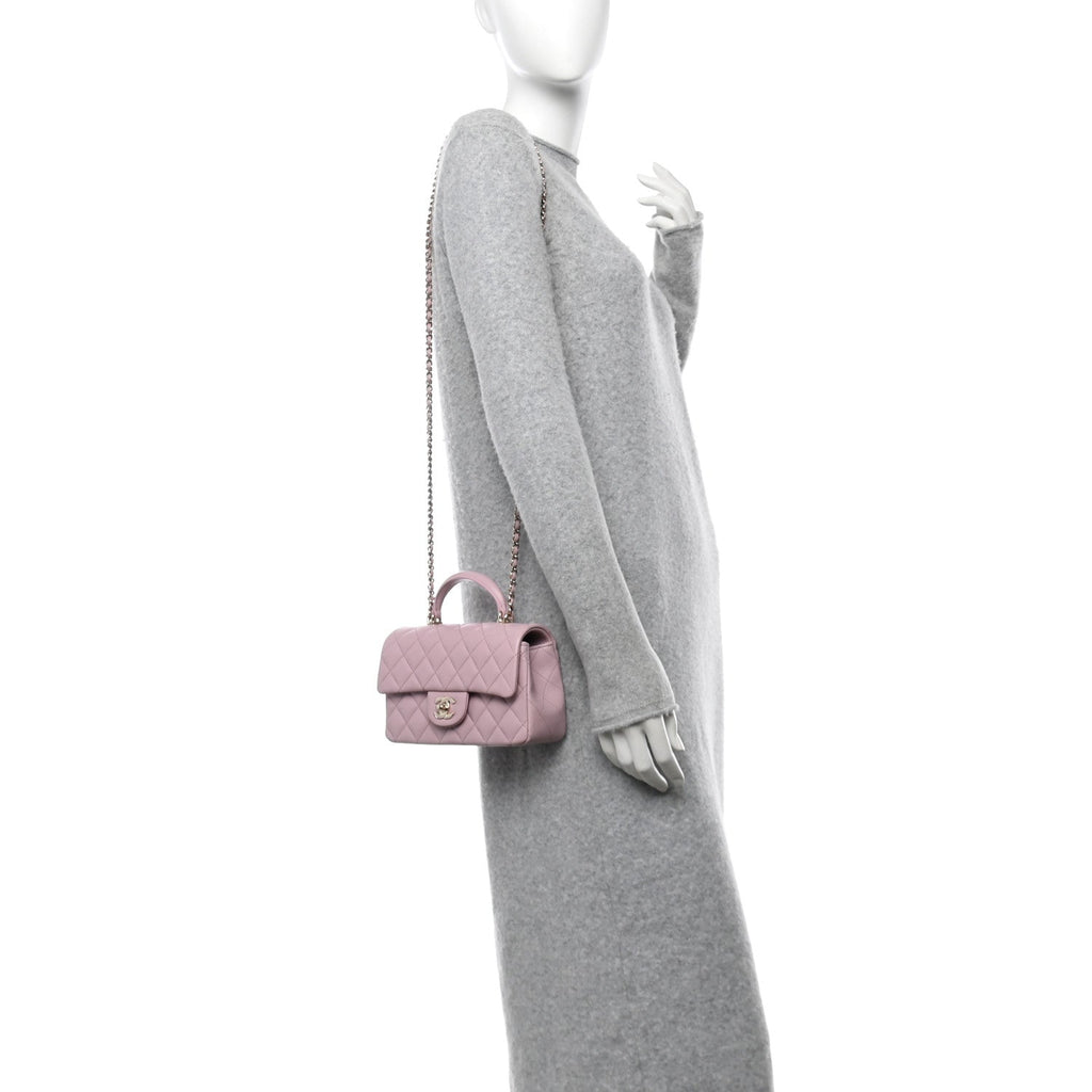 Lambskin Quilted Mini Top Handle Rectangular Flap Light Pink