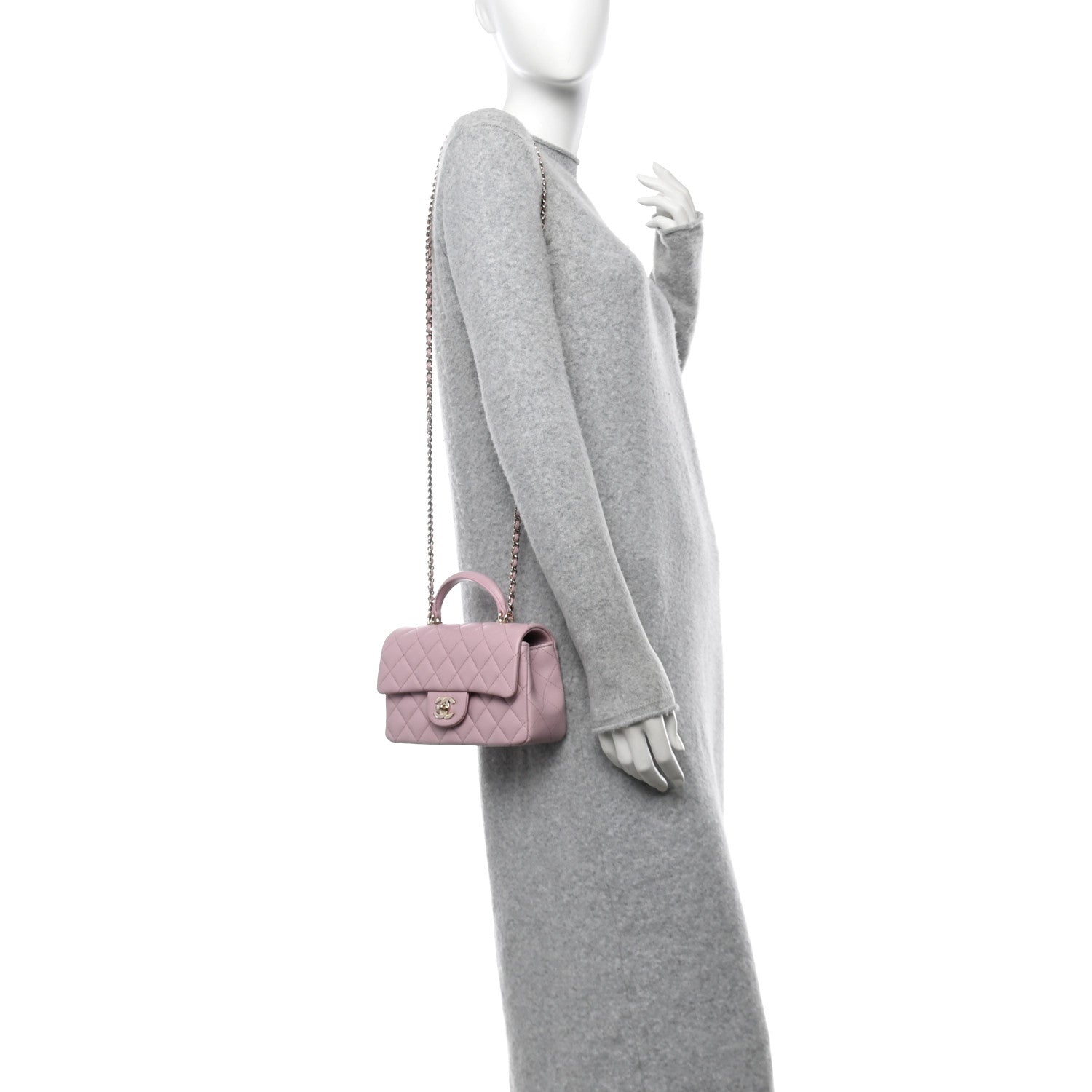 Lambskin Quilted Mini Top Handle Rectangular Flap Light Pink