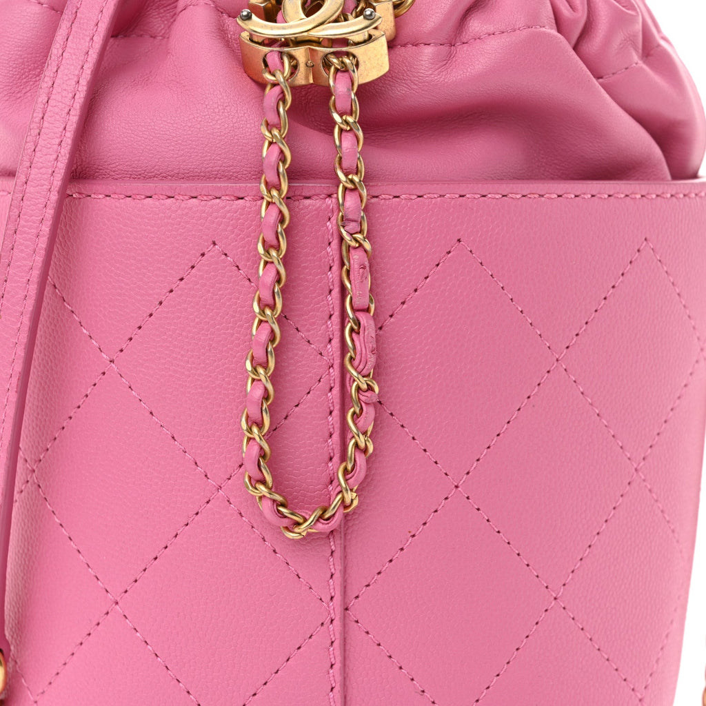 Calfskin Small CC Chain Bucket Drawstring Bag Pink