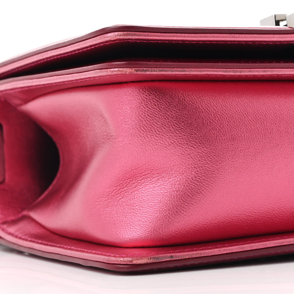 Metallic Patent Calfskin Quilted Small Boy Flap Pink