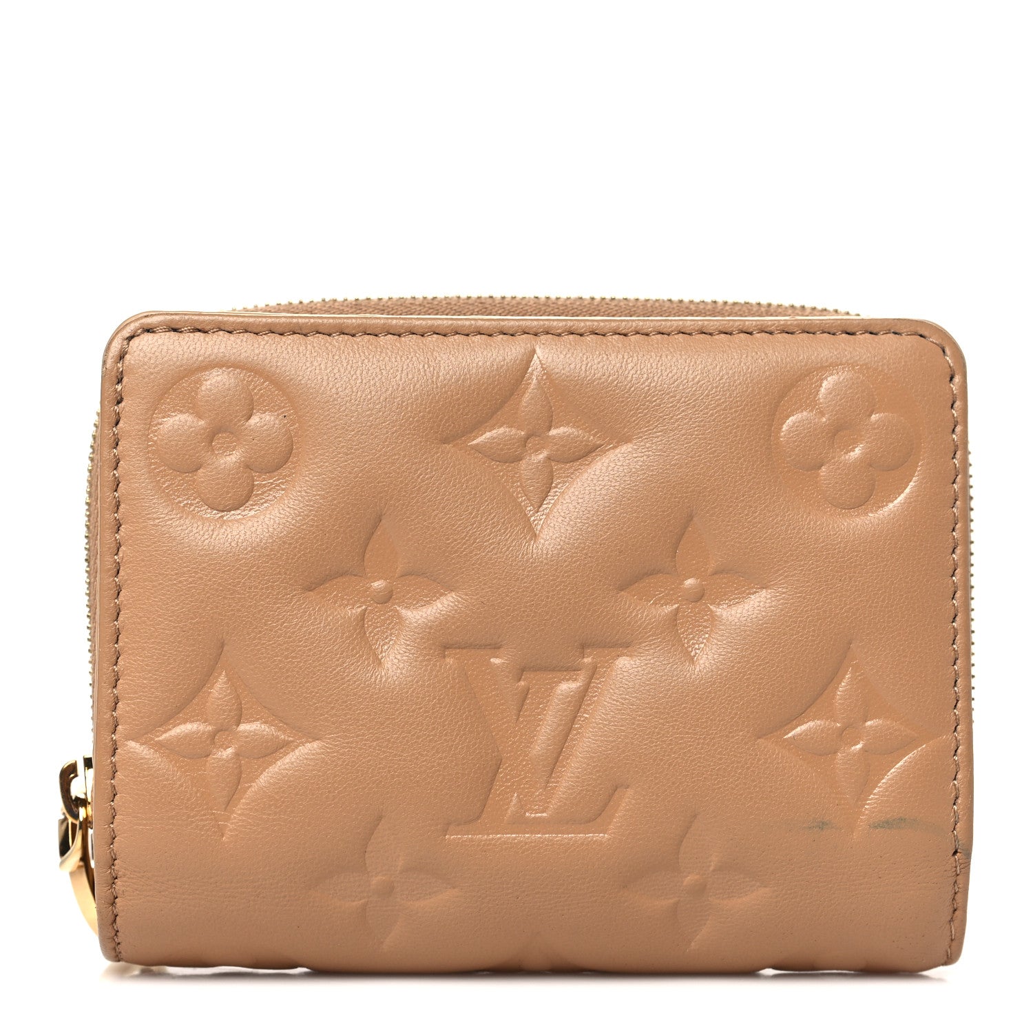 Lambskin Embossed Monogram Lou Coussin Wallet Camel