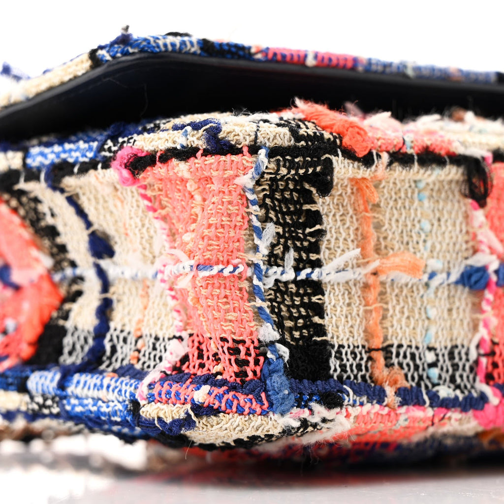Tweed Quilted Wallet on Chain WOC Pink Blue Beige