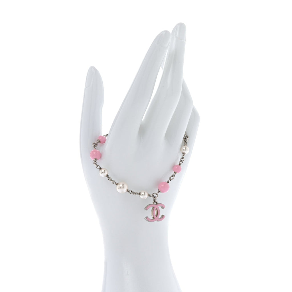 Pearl Enamel CC Bracelet Pink