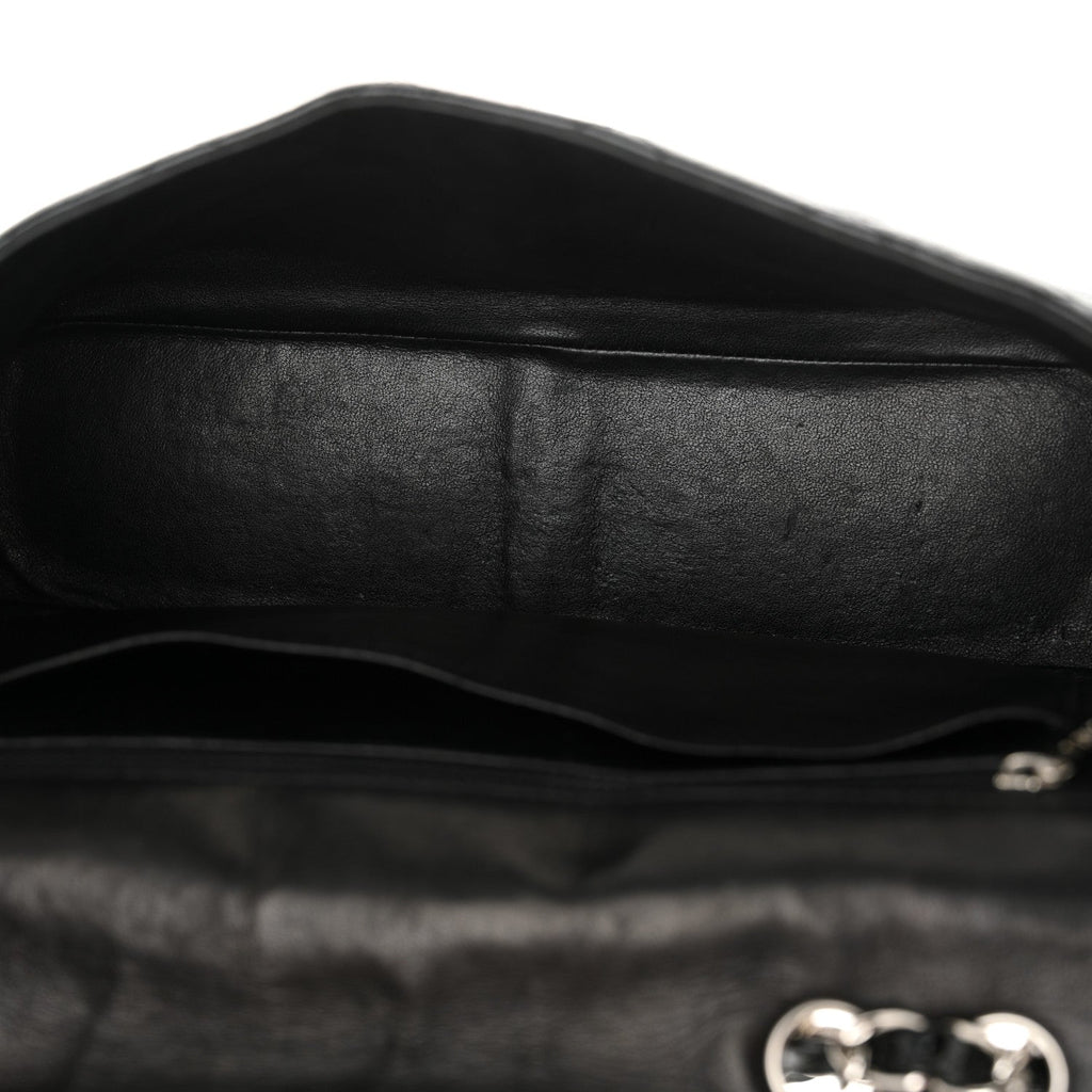 Crinkled Patent Quilted Jumbo Single Flap Black
