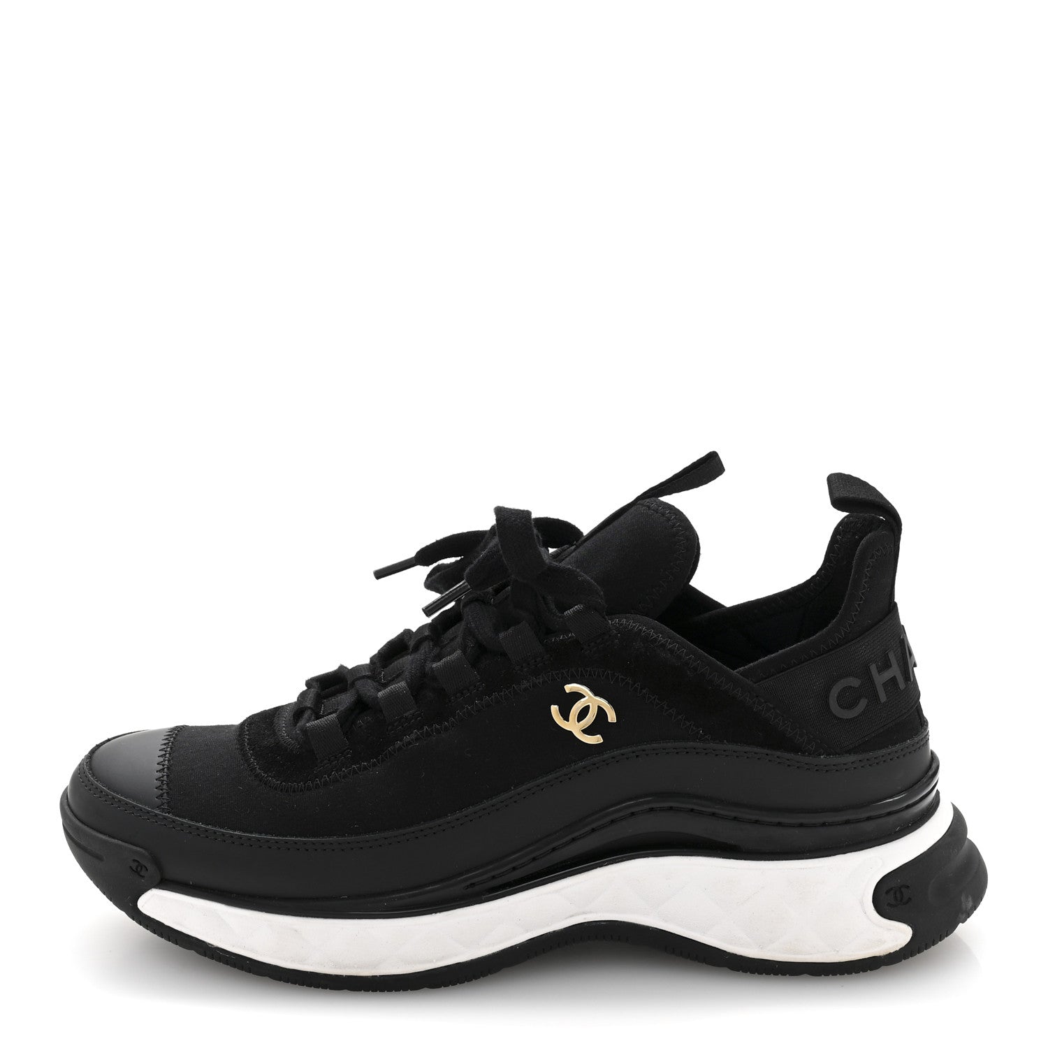 Velvet Calfskin Mixed Fibers CC Sneakers 38 Black