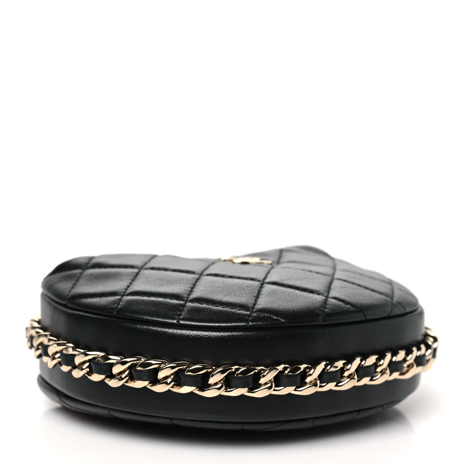 Lambskin Quilted Chain Around Pouch Black