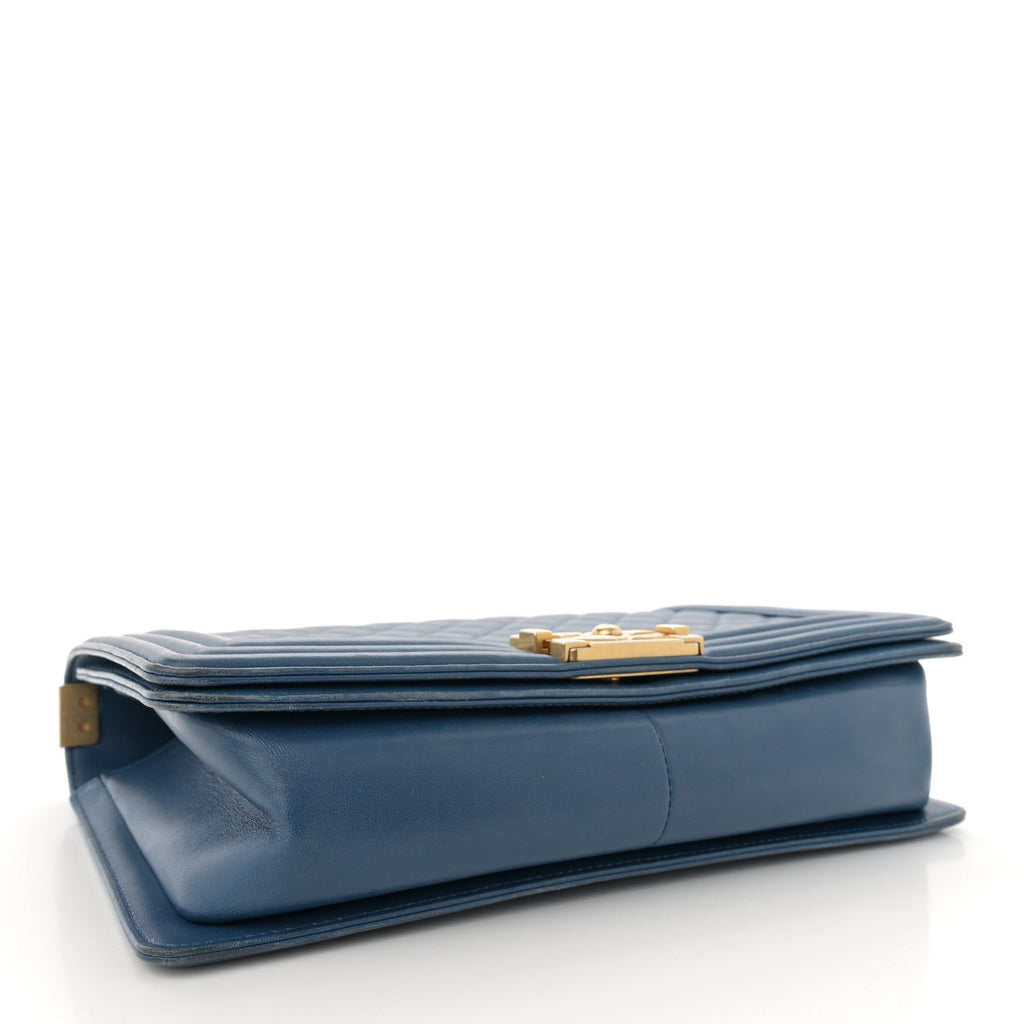 Lambskin Quilted New Medium Boy Flap Dark Blue