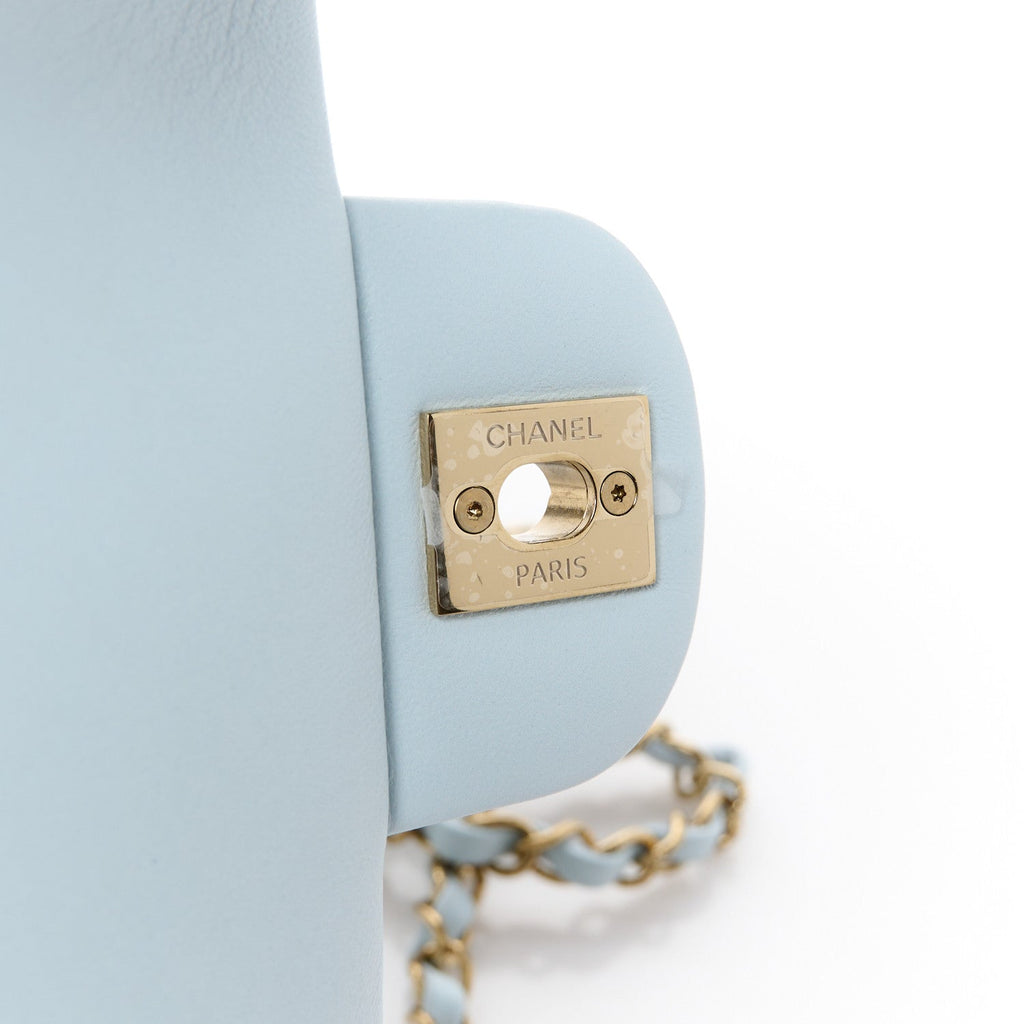 Lambskin Quilted Mini Rectangular Flap Light Blue