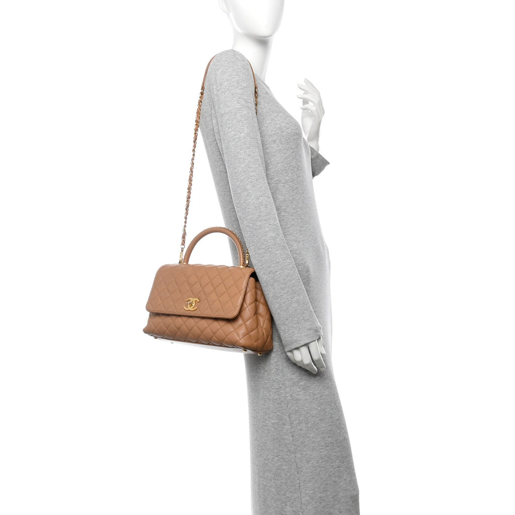 Caviar Quilted Small Coco Chain Handle Flap Brown