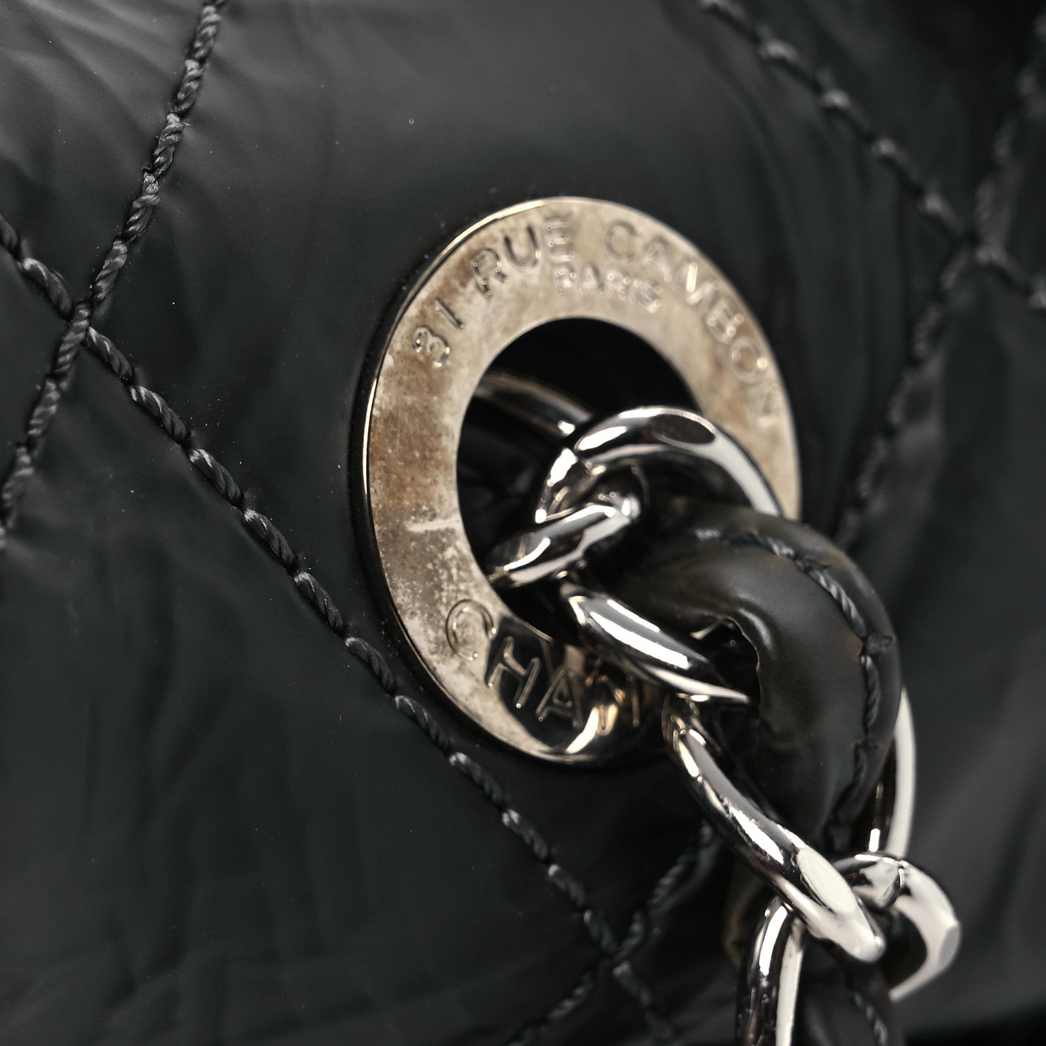 Glazed Calfskin Quilted CC Single Flap Black
