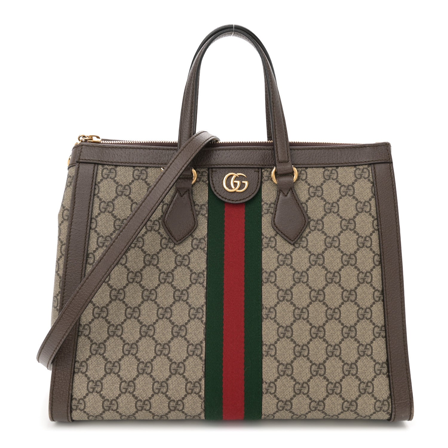 GG Supreme Monogram Web Medium Ophidia Tote Bag Brown