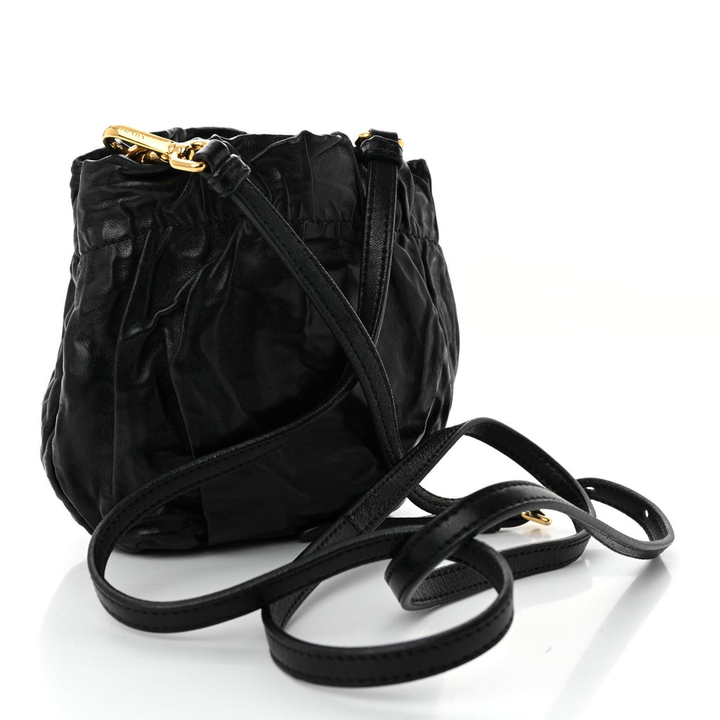 Nappa Logo Mini Drawstring Bucket Bag Black