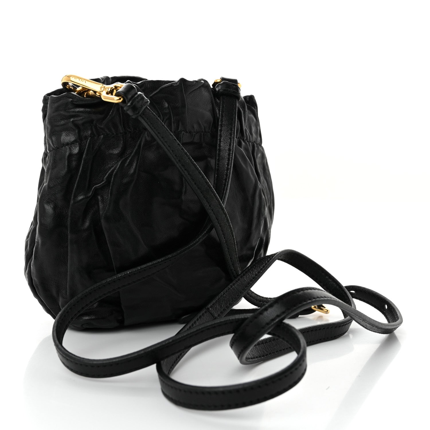 Nappa Logo Mini Drawstring Bucket Bag Black