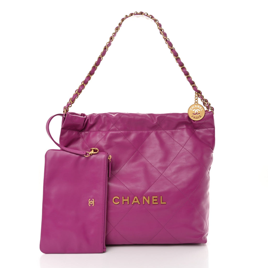 Shiny Calfskin Quilted Small Chanel 22 Purple