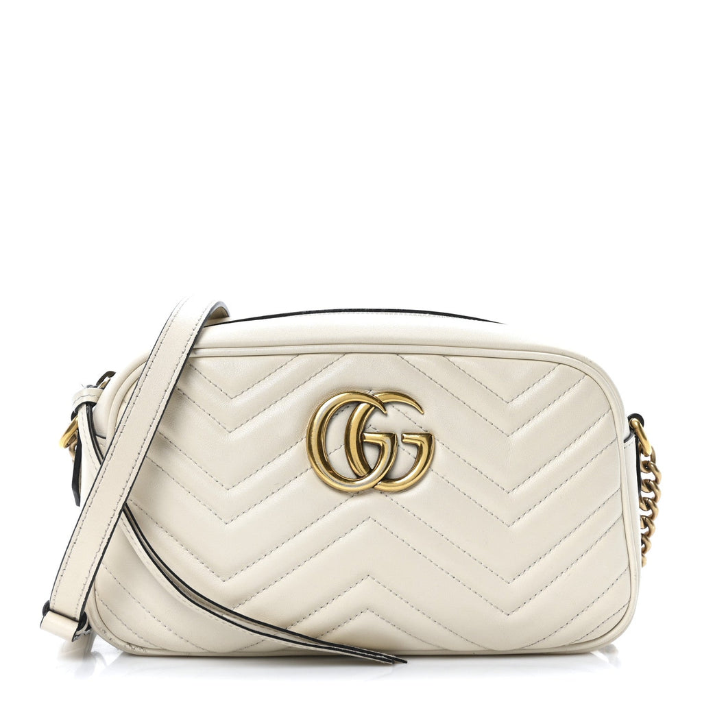 Calfskin Matelasse Small GG Marmont Chain Shoulder Bag White