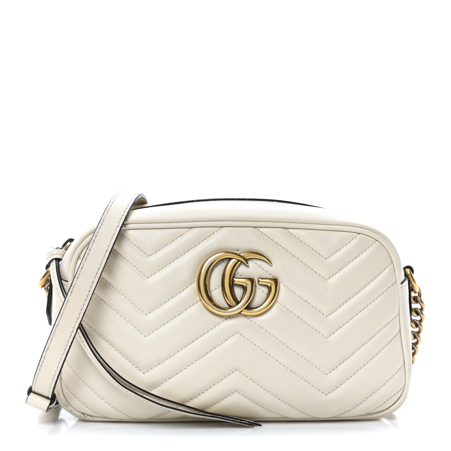 Calfskin Matelasse Small GG Marmont Chain Shoulder Bag White