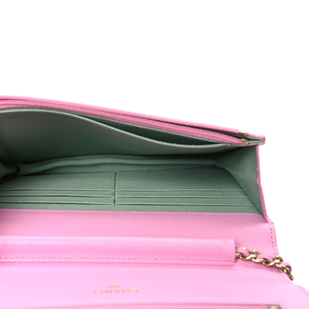 Caviar Quilted Perforated Metal CC Wallet On Chain WOC Lilac Light Green