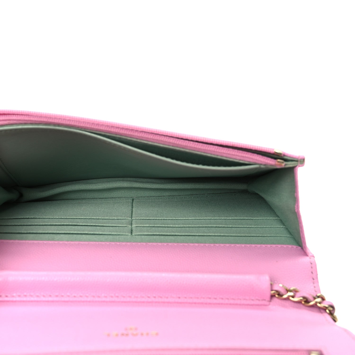 Caviar Quilted Perforated Metal CC Wallet On Chain WOC Lilac Light Green