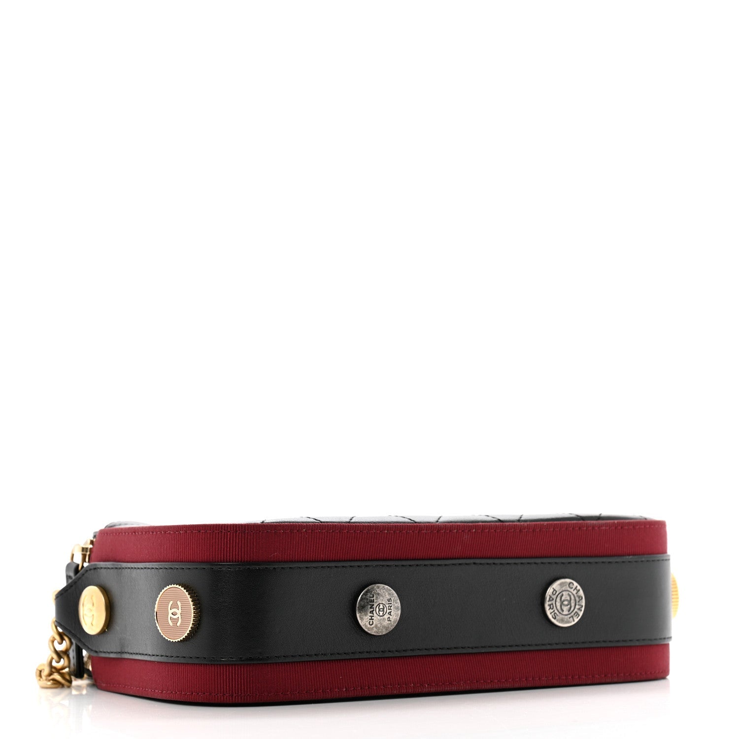 Calfskin Grosgrain Stitched Button Up Camera Case Black