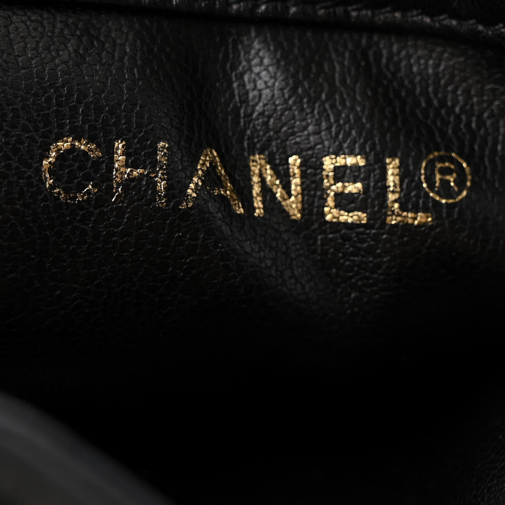Lambskin CC Stitched Drawstring Bucket Bag Black