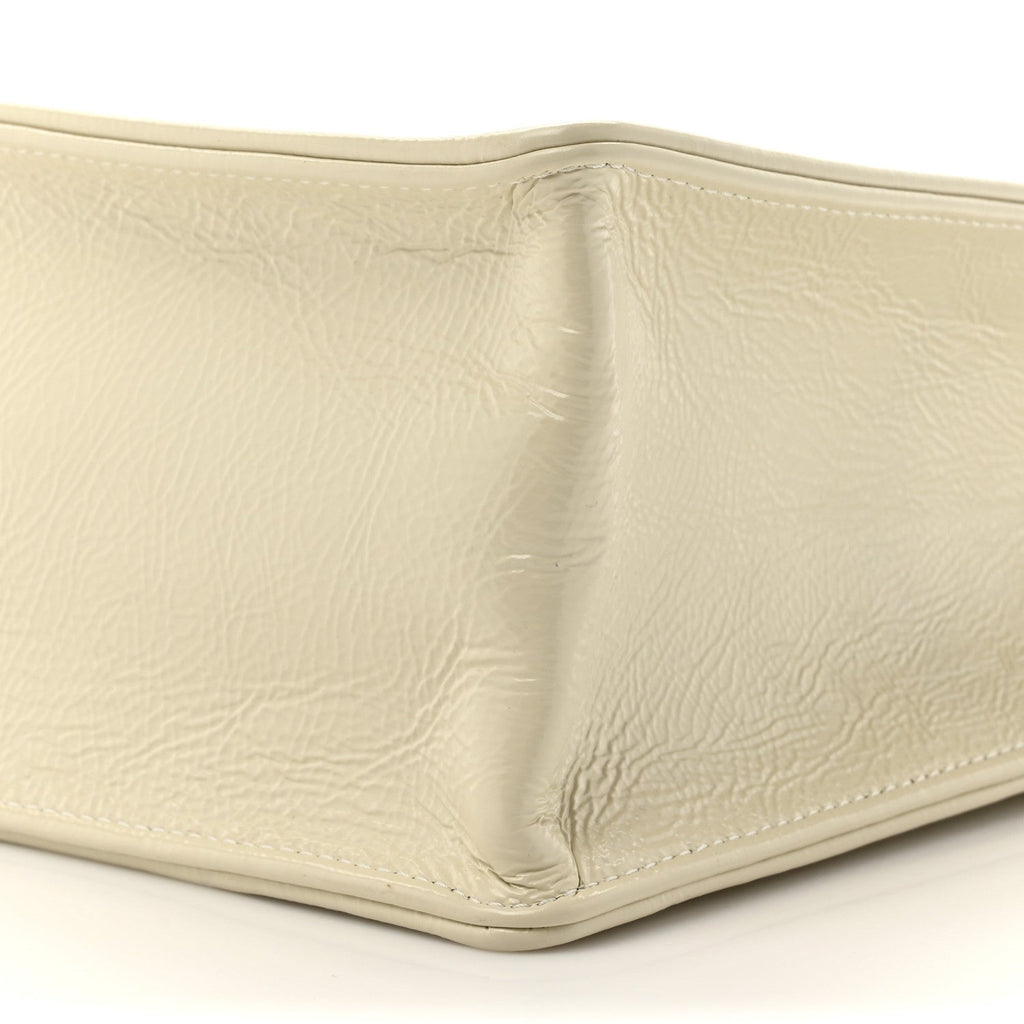 Shiny Aged Calfskin North South Shopping Bag White