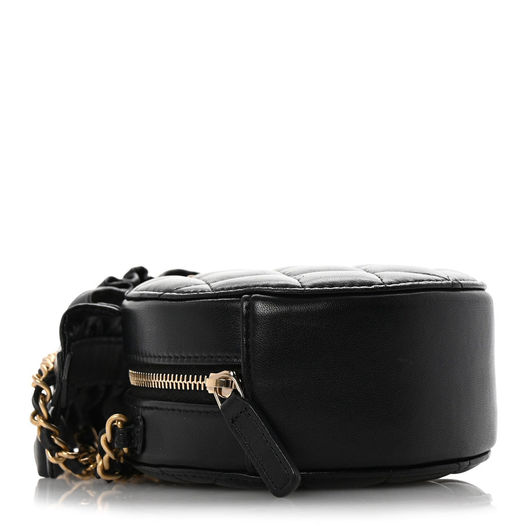 Lambskin Quilted Romance Round Clutch With Chain Black