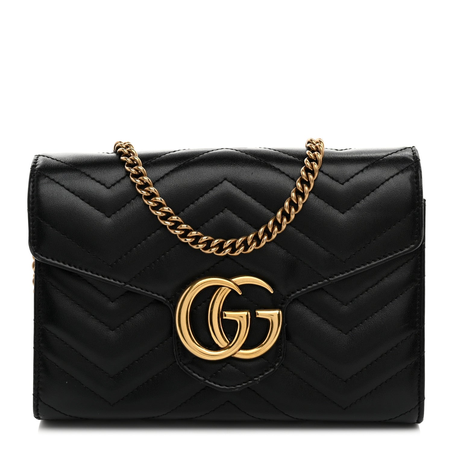 Calfskin Matelasse GG Marmont Chain Wallet Black