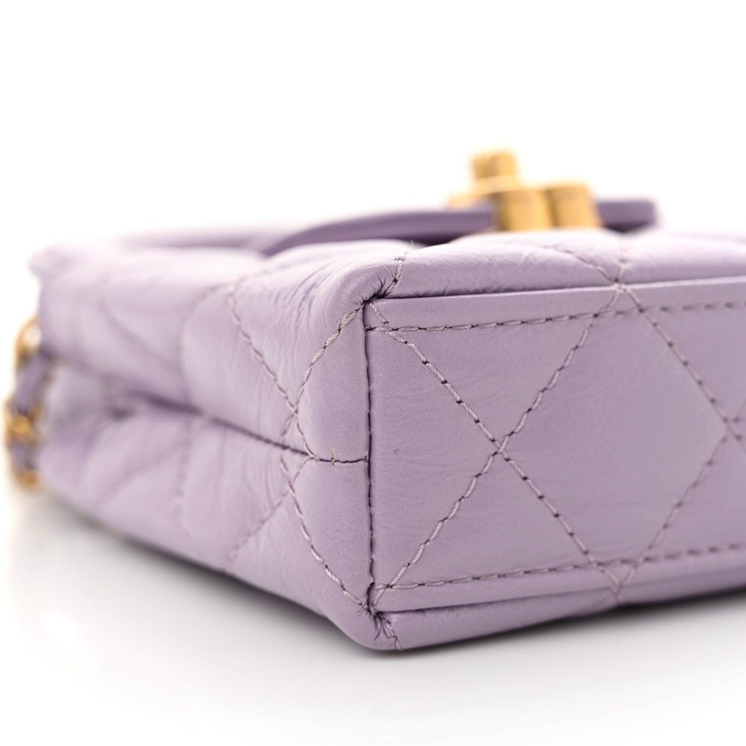 Shiny Aged Calfskin Quilted Mini Nano Kelly Shopper Lilac