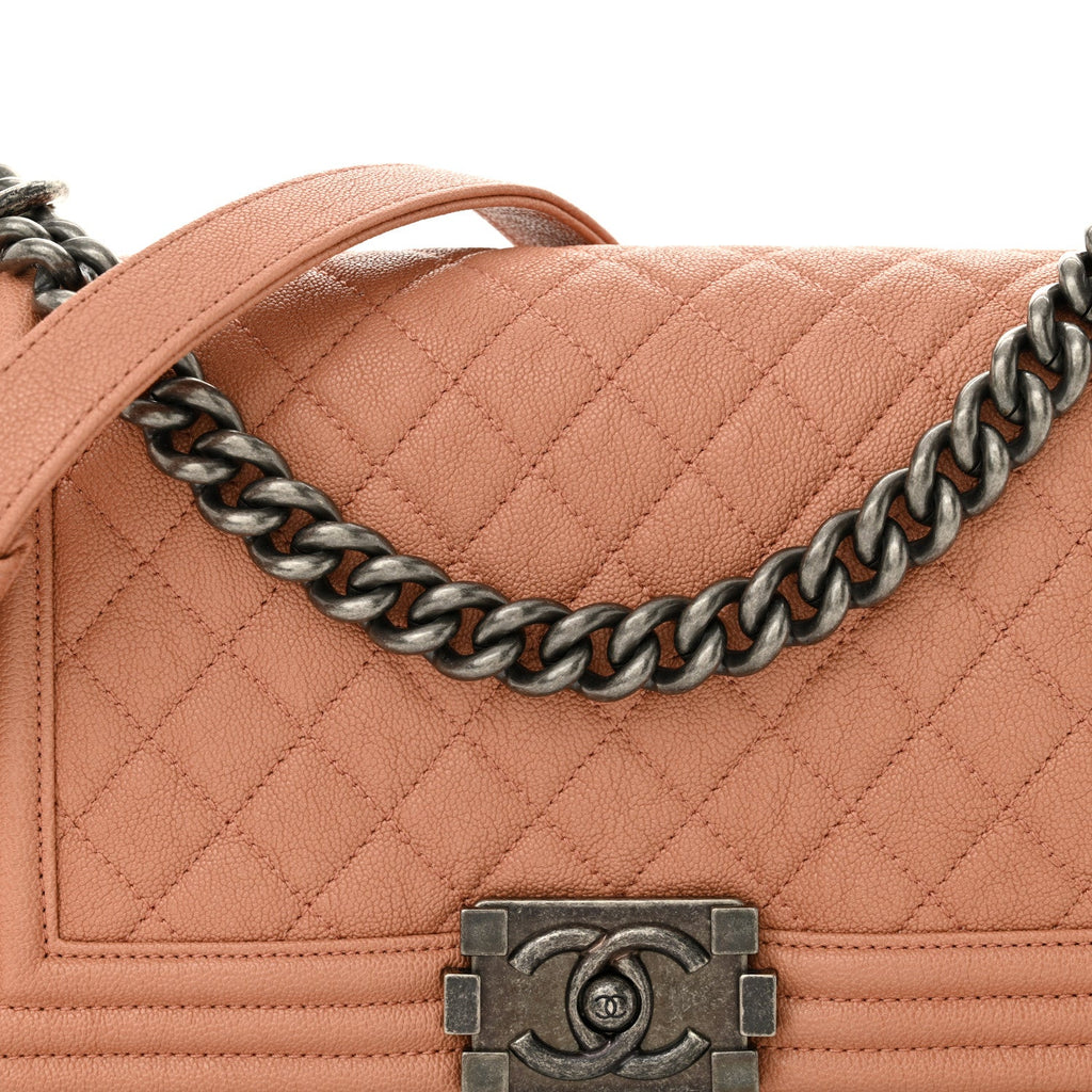 Caviar Quilted Medium Boy Flap Light Brown