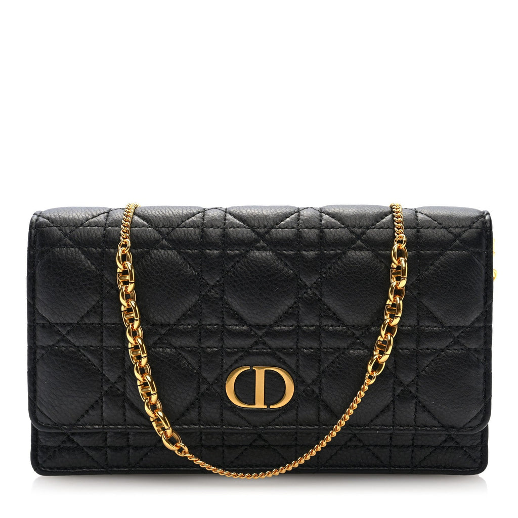 Supple Calfskin Caro Pouch with Chain Black