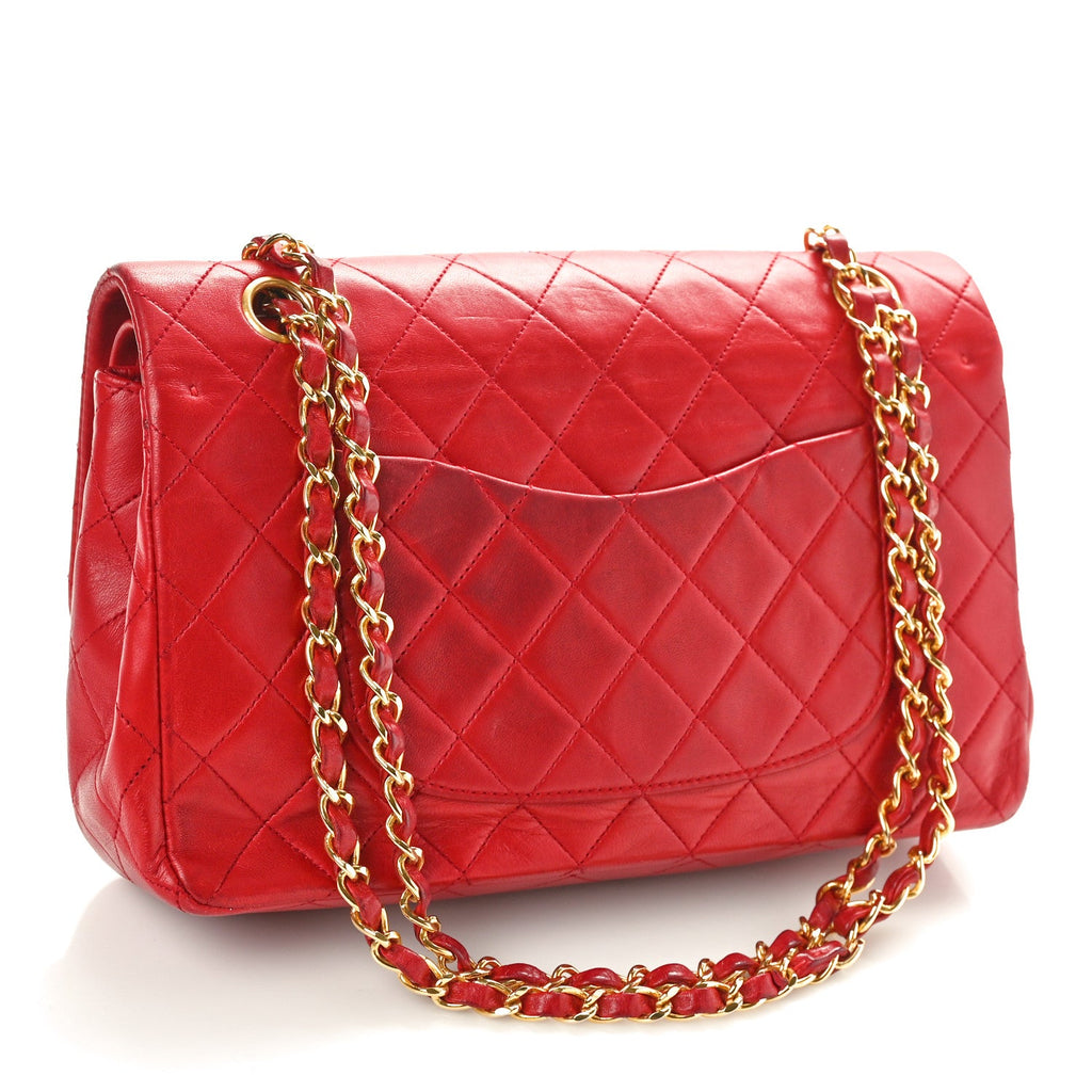 Lambskin Quilted Medium Double Flap Red