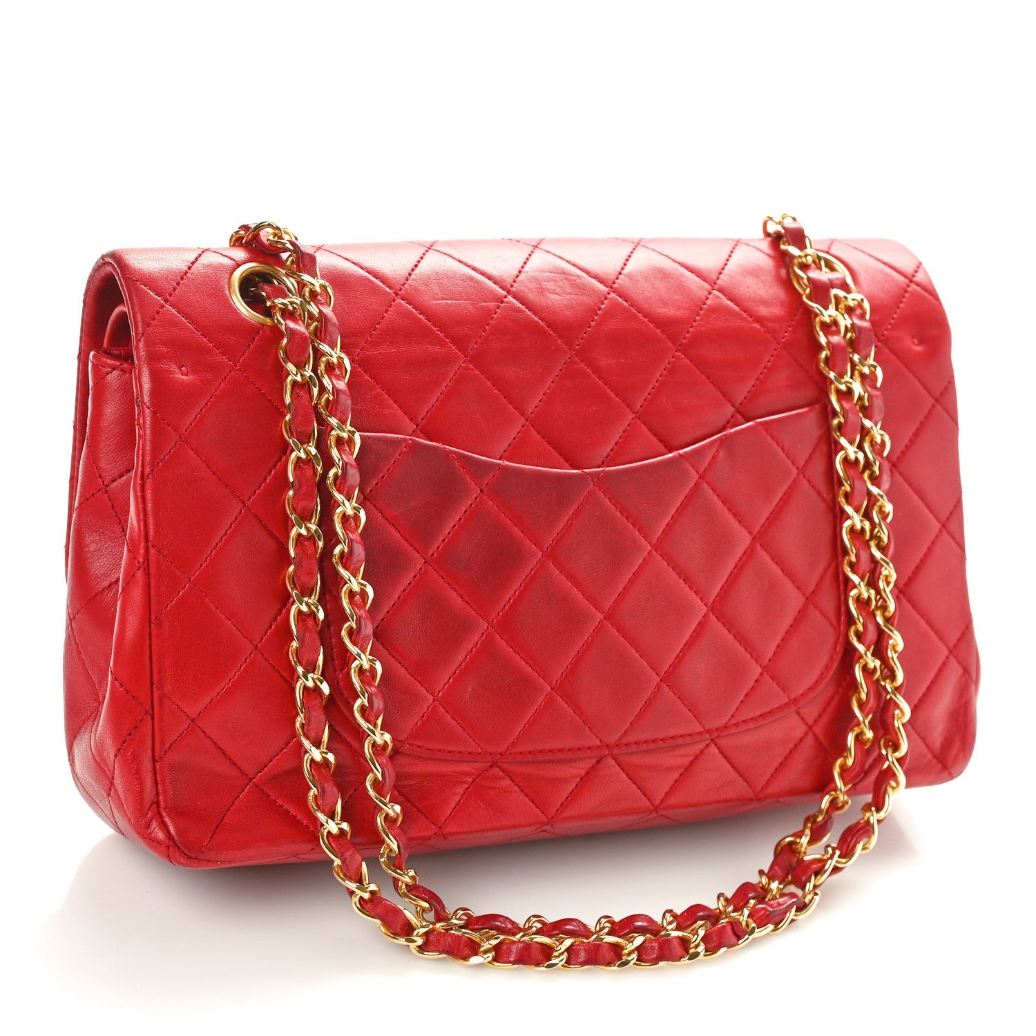 Lambskin Quilted Medium Double Flap Red