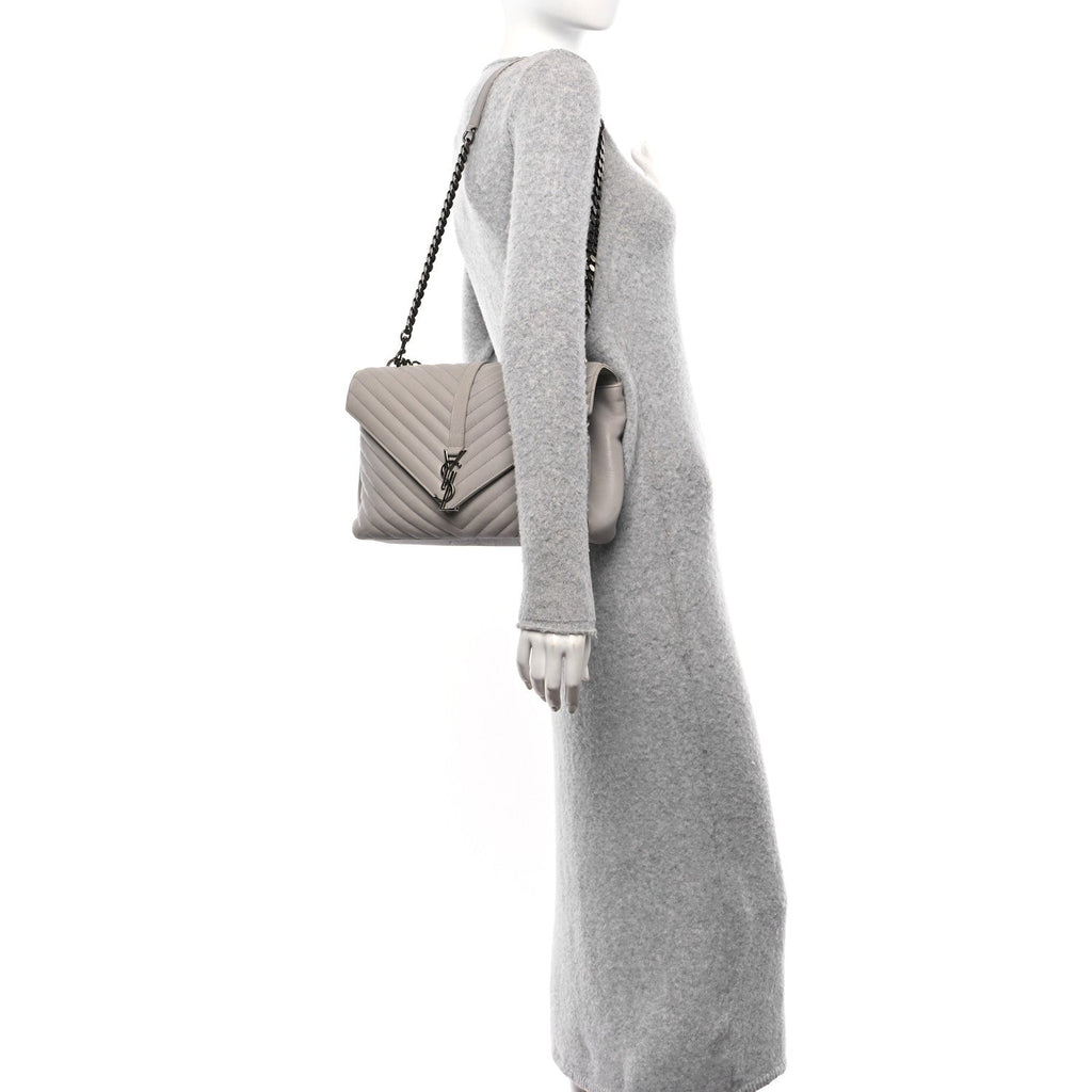 Sheepskin Matelasse Large Monogram College Satchel Light Grey