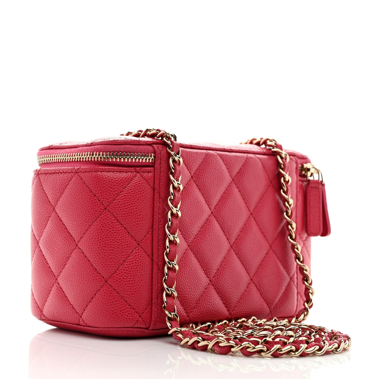 Caviar Quilted Small Vanity Case With Chain Pink