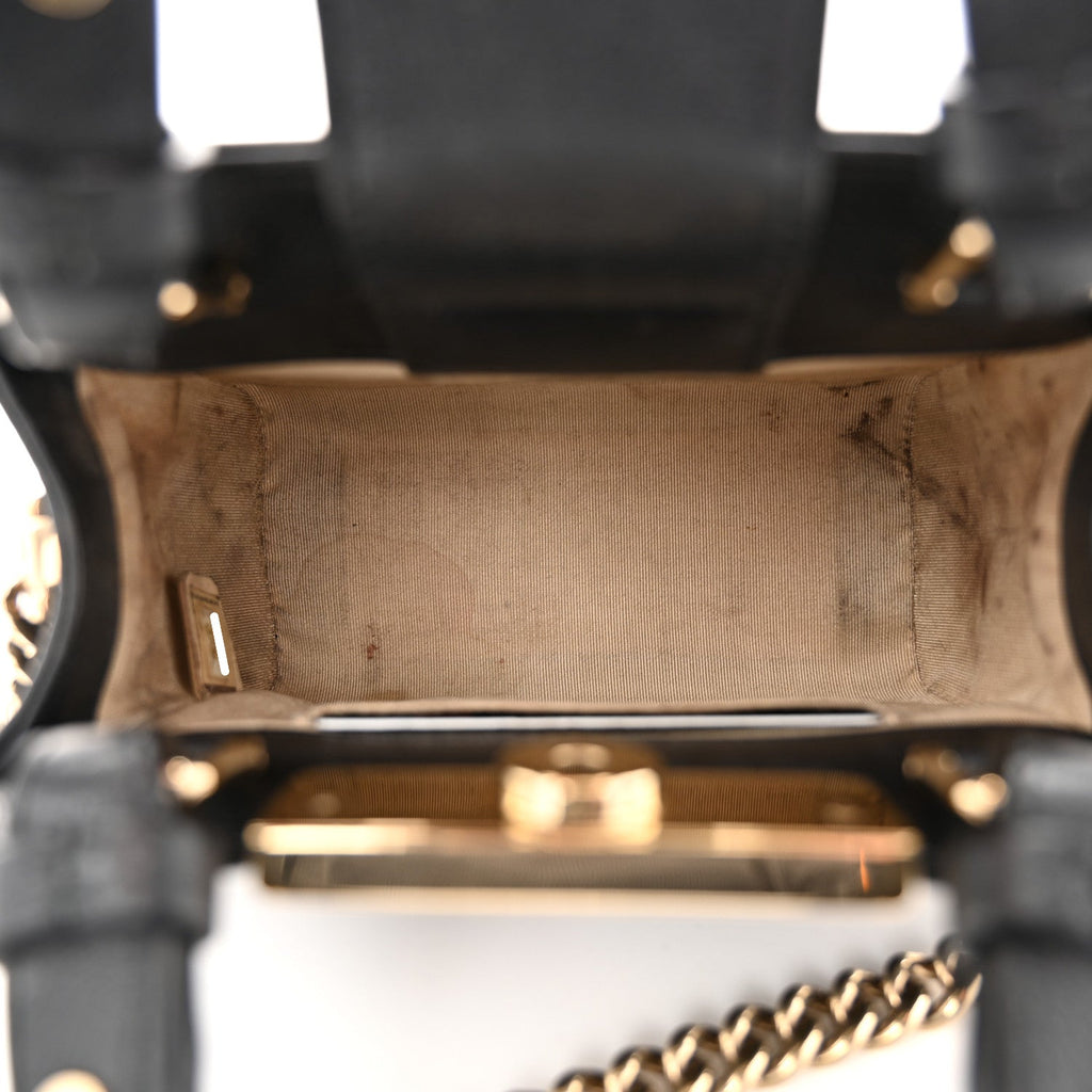 Grained Calfskin Stitched Mini Label  Shopper Black