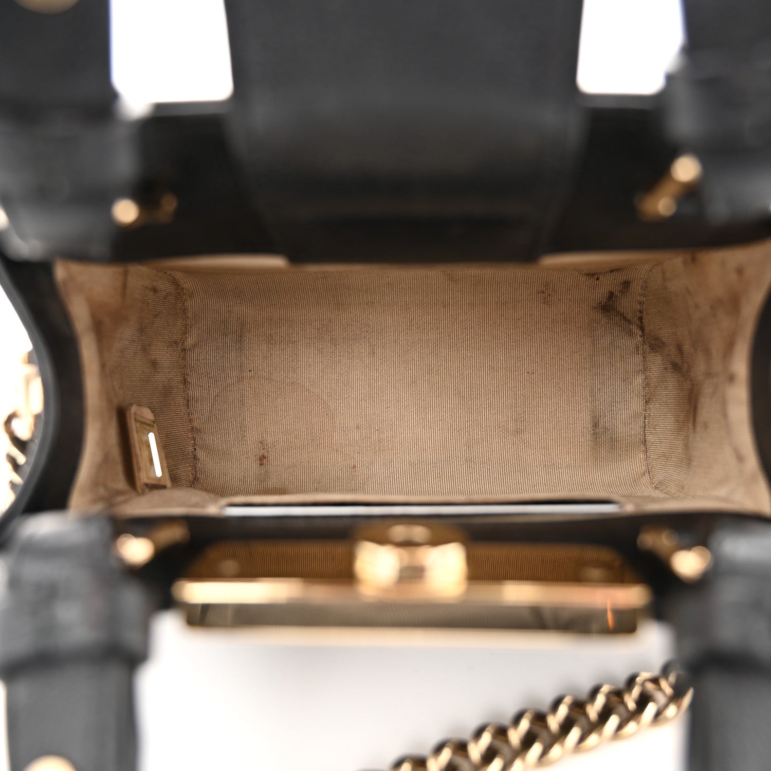 Grained Calfskin Stitched Mini Label  Shopper Black